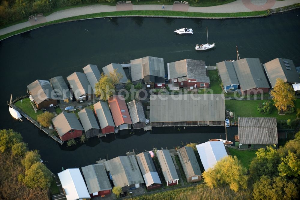 Plau am See from above - Pleasure boat marina with docks and moorings on the shore area of Plauer See in Plau am See in the state Mecklenburg - Western Pomerania