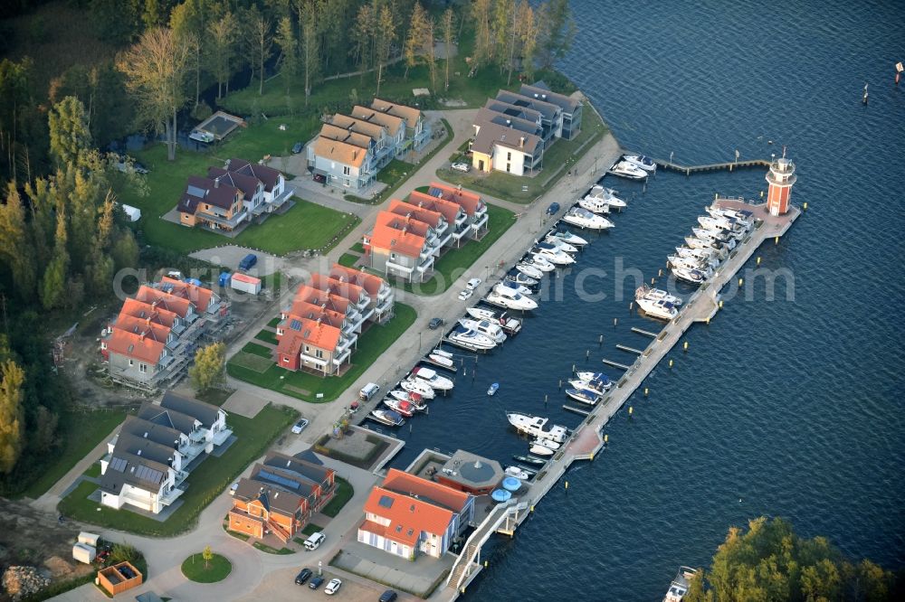 Aerial image Plau am See - Pleasure boat marina with docks and moorings on the shore area of Plauer See in Plau am See in the state Mecklenburg - Western Pomerania