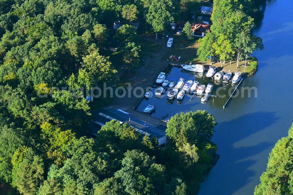 Aerial photograph Marienwerder - Marina with sports boat moorings and boat berths on the banks of the Oder-Havel canal Marina Marienwerder in Marienwerder in the state Brandenburg, Germany
