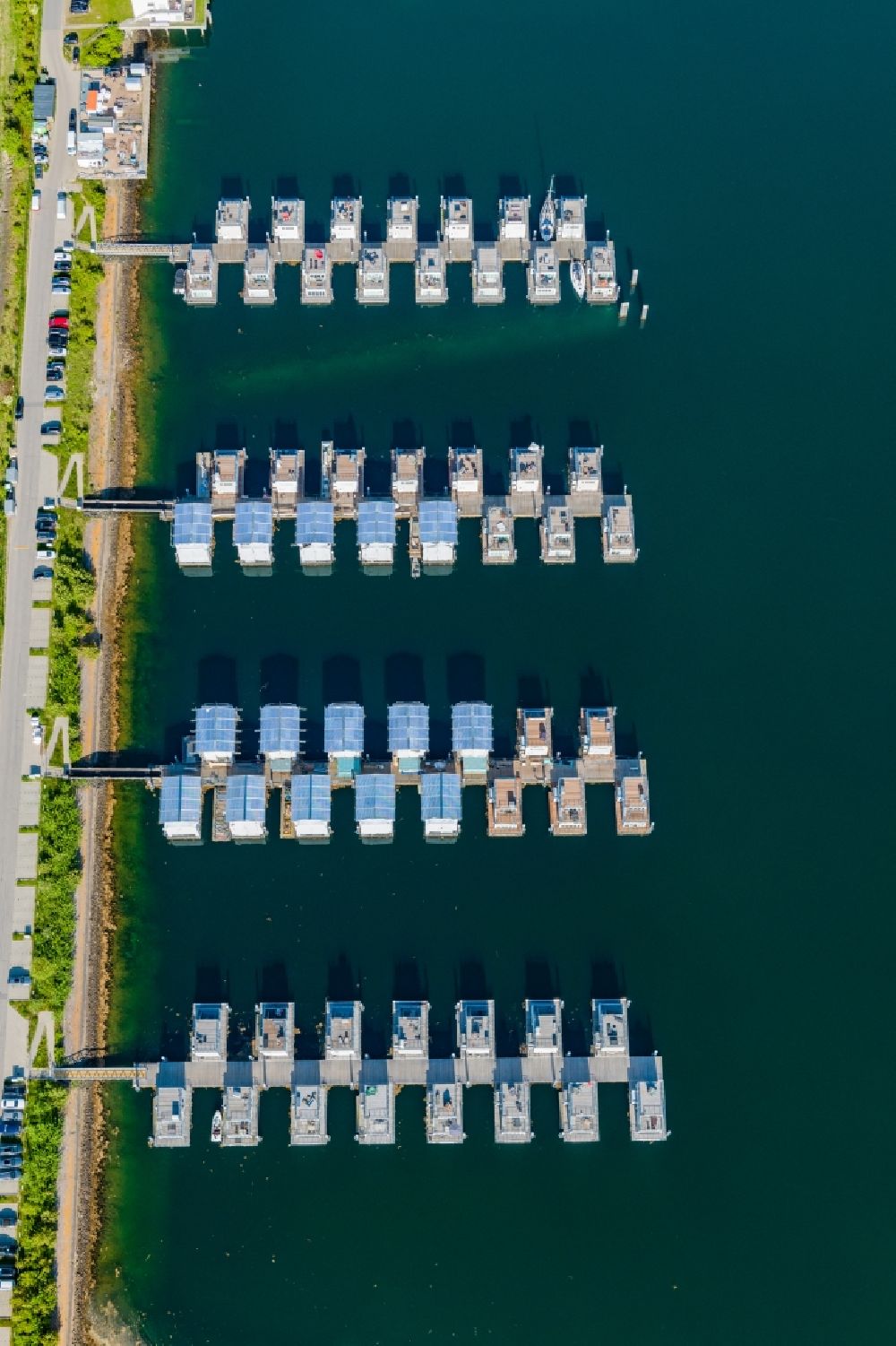 Kappeln from the bird's eye view: Pleasure boat marina with docks and moorings on the shore area Ostsee in Kappeln in the state Schleswig-Holstein, Germany