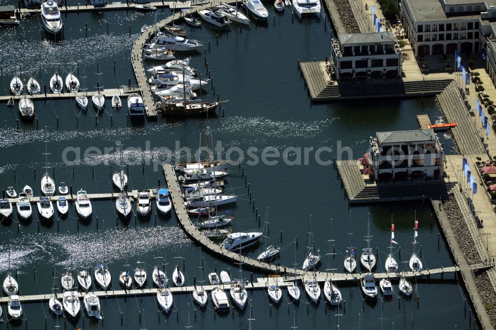 Rostock from above - Pleasure boat marina with docks and moorings on the shore area of baltic see in Rostock in the state Mecklenburg - Western Pomerania
