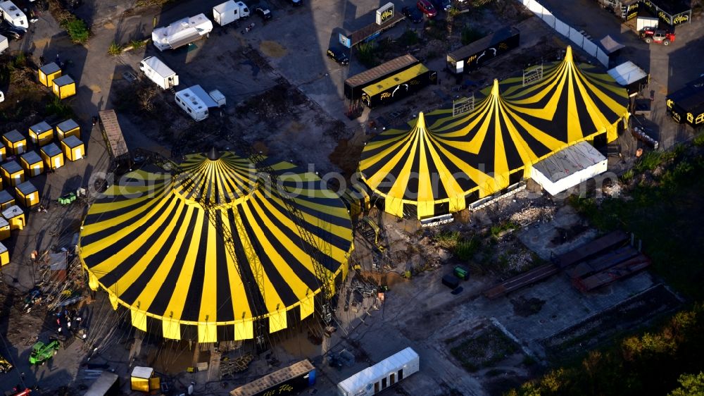 Bonn from above - Tent cupolas of the circus Flic Flac in Bonn in the state of North Rhine-Westphalia, Germany