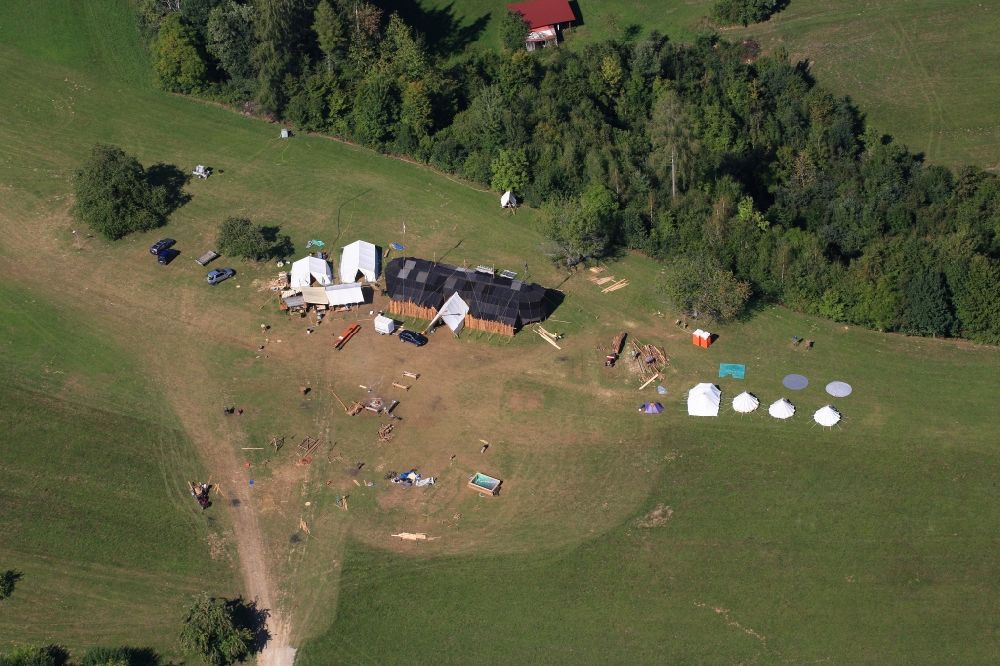 Aerial image Wehr - Tent construction and disassembly at the venue of the Boy Scouts and pathfinder in Wehr in the state Baden-Wurttemberg, Germany