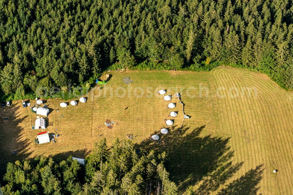 Gutach im Breisgau from the bird's eye view: Camping with caravans and tents in Gutach im Breisgau in the state Baden-Wurttemberg, Germany