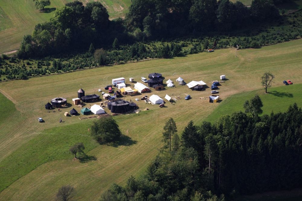 Aerial image Wehr - Tent village on the outskirts of Wehr in Baden-Wuerttemberg. A scout group organized a western tend city 