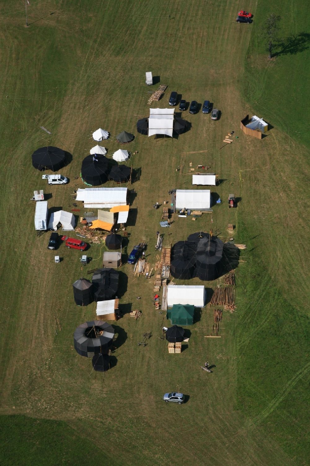 Wehr from above - Tent village on the outskirts of Wehr in Baden-Wuerttemberg. A scout group organized a western tend city 