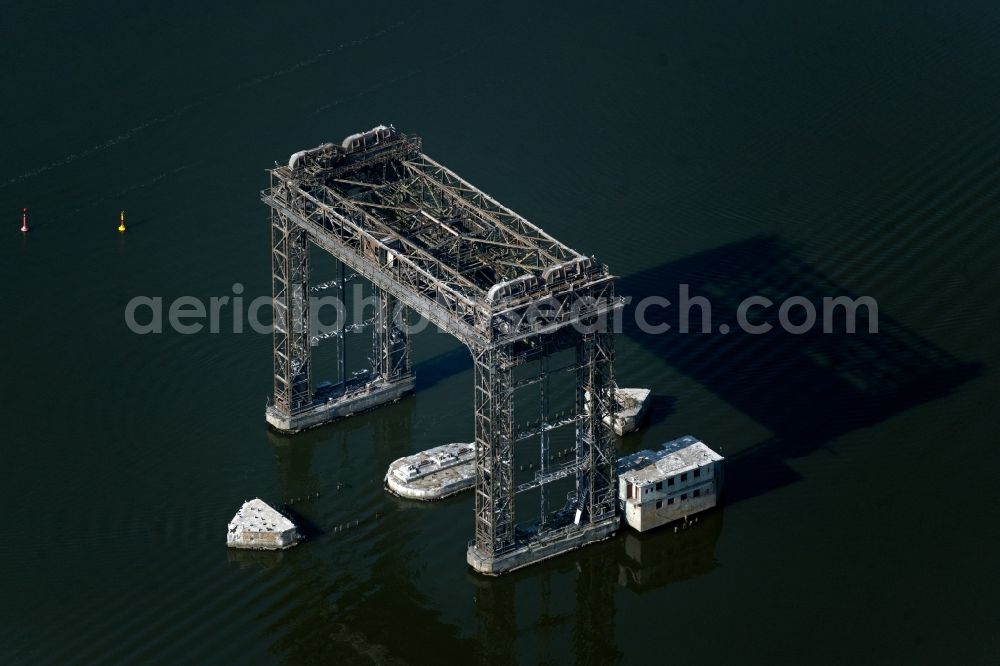 Aerial photograph Usedom - The Karniner bridge in Usedom, Mecklenburg-Vorpommern. Technical monument, once the most advanced railway lift bridge of Europe