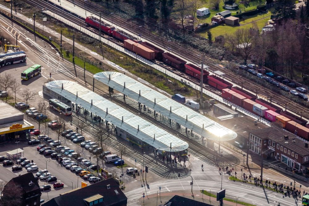 Aerial image Oberhausen - Central Bus Station for Public Transportation on Friedrichstrasse in the district Sterkrade-Nord in Oberhausen in the state North Rhine-Westphalia, Germany