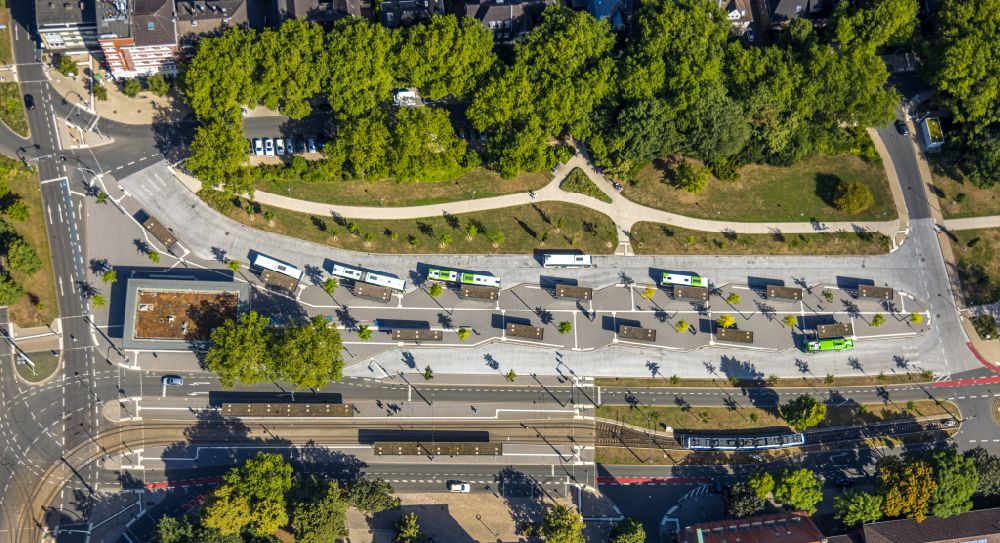 Aerial image Gelsenkirchen - Central Bus Station for Public Transportation on Goldbergstrasse in the district Buer in Gelsenkirchen in the state North Rhine-Westphalia, Germany