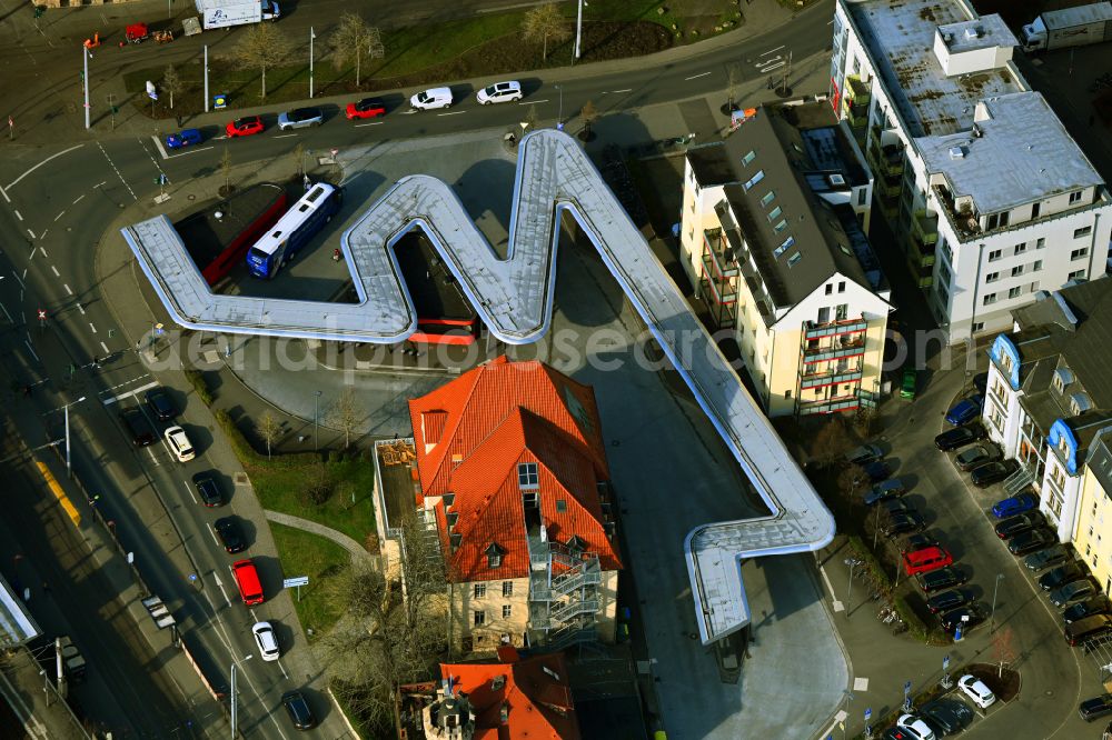Jena from above - Central Bus Station for Public Transportation on street Grietgasse - Knebelstrasse in Jena in the state Thuringia, Germany