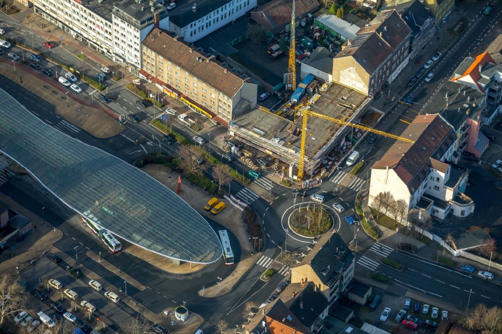 Herne from above - Central Bus Station for Public Transportation on Konrad-Adenauer-Platz in Herne in the state North Rhine-Westphalia, Germany
