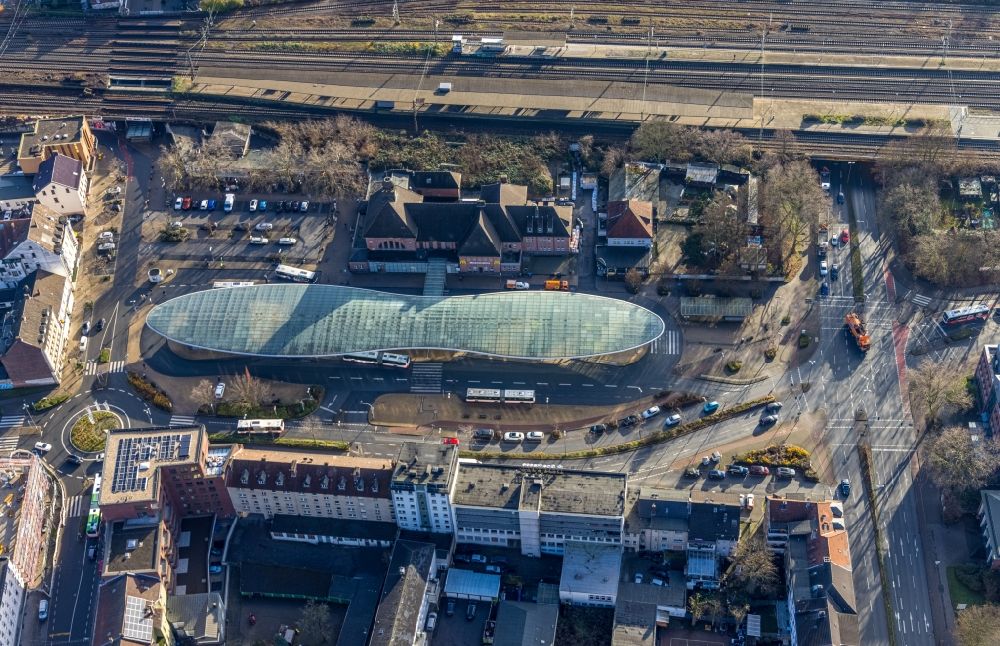 Aerial photograph Herne - Central Bus Station for Public Transportation on Konrad-Adenauer-Platz in Herne in the state North Rhine-Westphalia, Germany