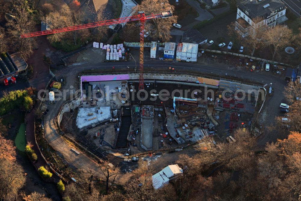 Leipzig from above - Construction site of animal breeding accommodation Feuerland on street Pfaffendorfer Strasse in Leipzig in the state Saxony, Germany