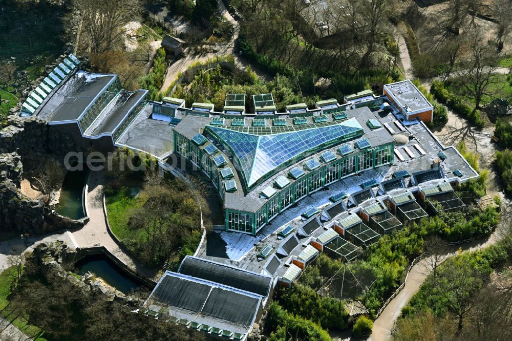 Berlin from the bird's eye view: Zoo grounds at the Alfred Brehm House in Tierpark in the district of Friedrichsfelde in Berlin, Germany