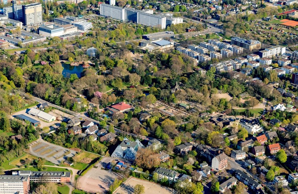 Hamburg from above - Zoo grounds Hagenbeck on Lokstedter Grenzstrasse in the district Stellingen in Hamburg, Germany