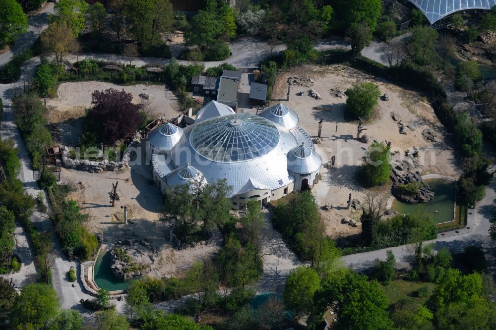 München from above - Zoo area at the zoo Hellabrunn - Elephant House - in the district Untergiesing-Harlaching in Munich in the state Bavaria, Germany