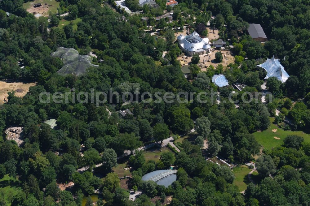 München from the bird's eye view: Zoo area at the zoo Hellabrunn - Elephant House - in the district Untergiesing-Harlaching in Munich in the state Bavaria, Germany
