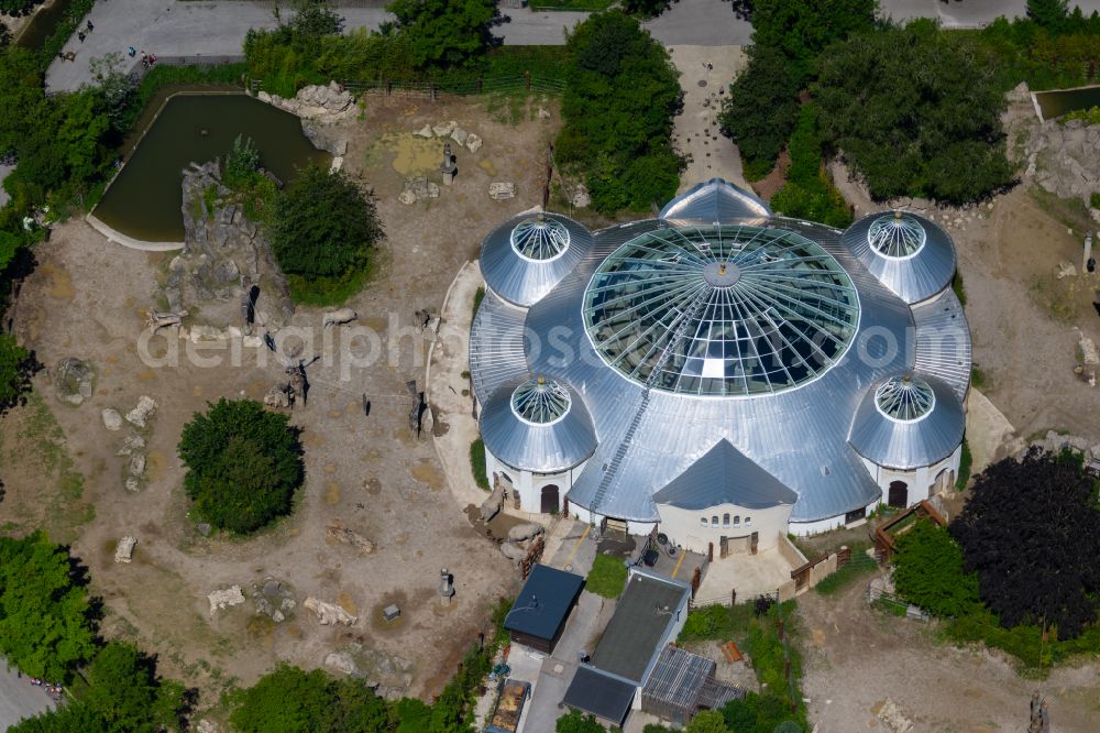 Aerial photograph München - Zoo area at the zoo Hellabrunn - Elephant House - in the district Untergiesing-Harlaching in Munich in the state Bavaria, Germany