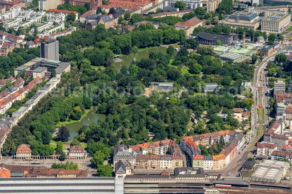 Karlsruhe from above - Zoo grounds Zoologischer Stadtgarten in the district Suedweststadt in Karlsruhe in the state Baden-Wuerttemberg, Germany
