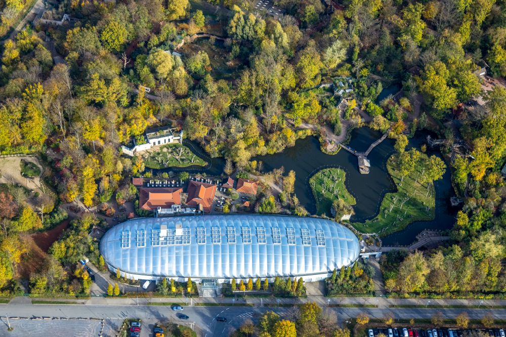 Gelsenkirchen from the bird's eye view: Zoo grounds of ZOOM Erlebniswelt on Asienhalle in the district Bismarck in Gelsenkirchen at Ruhrgebiet in the state North Rhine-Westphalia, Germany