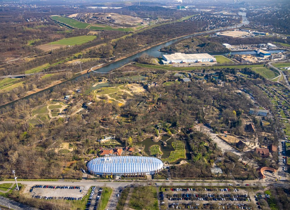 Aerial photograph Gelsenkirchen - Zoo grounds of ZOOM Erlebniswelt on Asienhalle in the district Bismarck in Gelsenkirchen in the state North Rhine-Westphalia, Germany