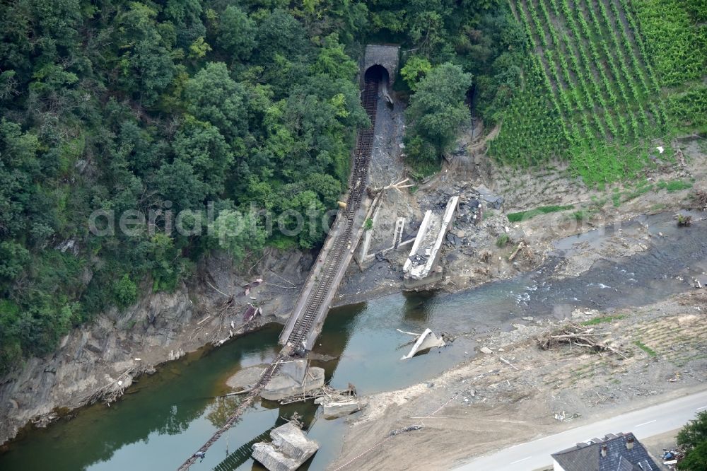 Aerial image Mayschoß - Two bridges southeast of Mayschoss destroyed by the flood disaster this year in the state Rhineland-Palatinate, Germany