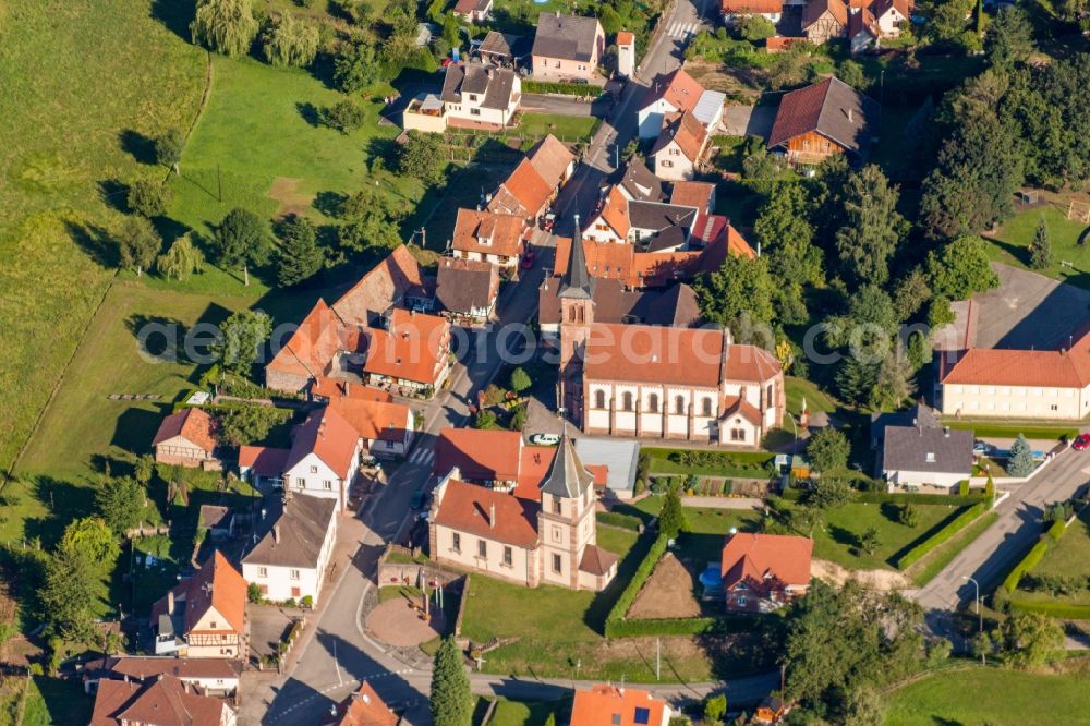Climbach from above - Two Church buildings in the village of in Climbach in Grand Est, France