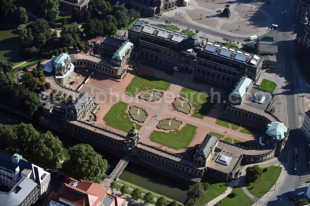 Dresden from above - View of the Zwinger in Dresden in the state Saxony