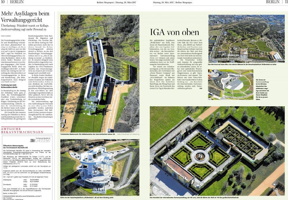 Berlin from the bird's eye view: Picture Section / media use of aerial use in the Newspaper - daily paper BERLINER MORGENPOST to the IGA Gartenausstellung, added to in the district Bezirk Marzahn-Hellersdorf in Berlin