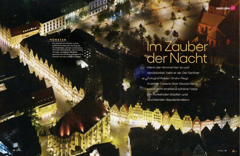Aerial photograph Münster - Picture Section / media use of aerial use in the magazine Frau in Leben , night aerial in Muenster in the state North Rhine-Westphalia, Germany