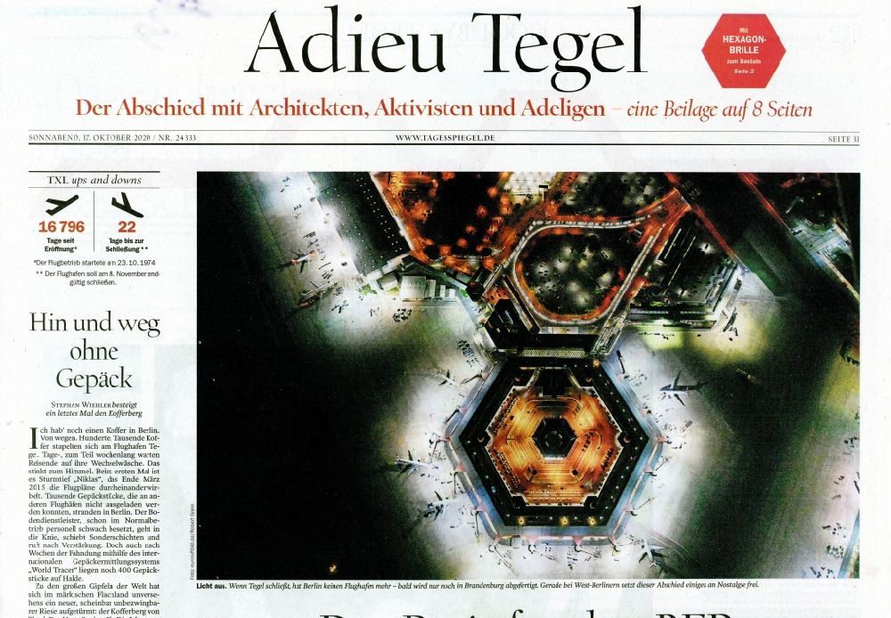 Aerial photograph Berlin - Picture Section / media use of aerial use in the Newspaper - daily paper DER TAGESSPIEGEL page B1, added to in the district Tegel in Berlin, Germany