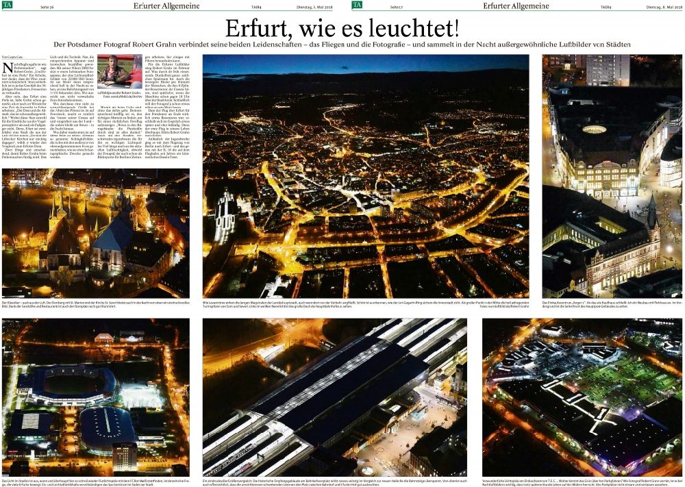 Erfurt from the bird's eye view: Picture Section / media use of aerial use in the Newspaper - daily paper THUeRINGER ALLGEMEINE Sonderseite - Page 16 - 17 Erfurt, wie es leuchtet!, added to in Erfurt in the state Thuringia, Germany