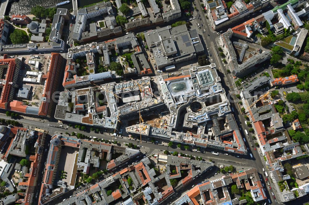 Vertical aerial photograph Berlin - Vertical aerial view from the satellite perspective of the construction site for the new building Areal on Tacheles on Oranienburger Strasse in the district Mitte in Berlin, Germany