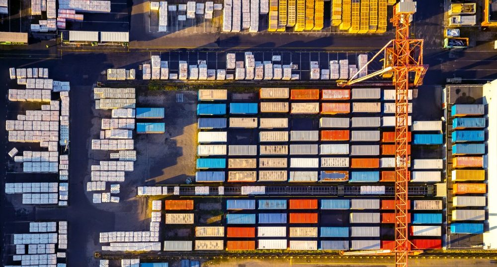 Vertical aerial photograph Gladbeck - Vertical aerial view from the satellite perspective of the container terminal center in Gladbeck in the state North Rhine-Westphalia, Germany