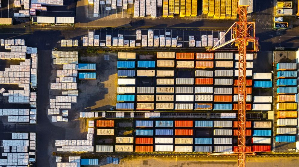 Vertical aerial photograph Gladbeck - Vertical aerial view from the satellite perspective of the container terminal center in Gladbeck in the state North Rhine-Westphalia, Germany