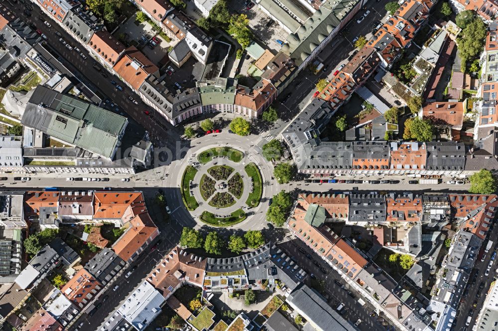 Vertical aerial photograph München - Vertical aerial view from the satellite perspective of the gaertnerplatz in the inner city center in Munich in the state Bavaria