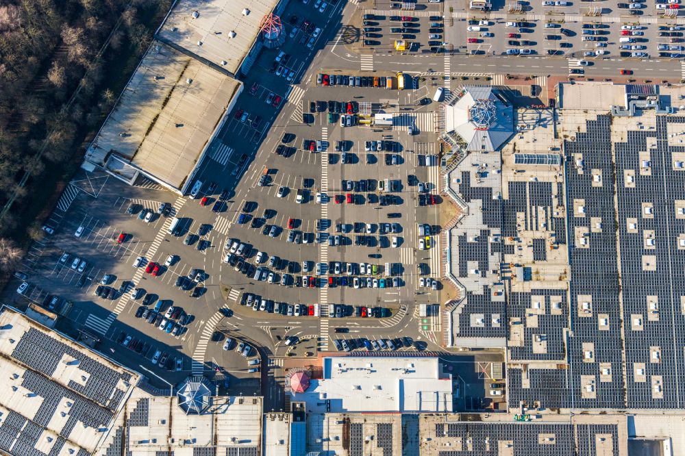 Vertical aerial photograph Bochum - Vertical aerial view from the satellite perspective of the Building of the shopping center Hannibal center on street Riemker Strasse in Bochum in the state North Rhine-Westphalia