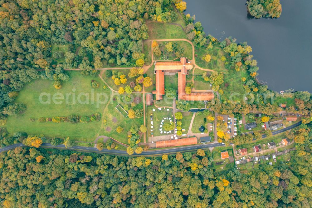 Vertical aerial photograph Chorin - Vertical aerial view from the satellite perspective of the autumnal discolored vegetation view complex of buildings of the monastery in der Schorfheide in Chorin in the state Brandenburg