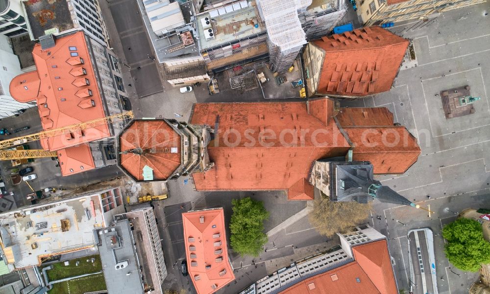 Vertical aerial photograph Stuttgart - Vertical aerial view from the satellite perspective of the church building Evangelische Stiftskirche in Stuttgart in the state Baden-Wurttemberg, Germany