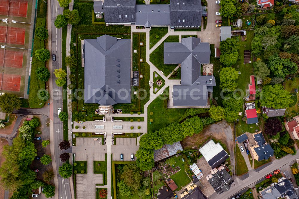 Vertical aerial photograph Freiberg - Vertical aerial view from the satellite perspective of the church building Freiberg-Tempel in Freiberg in the state Saxony, Germany