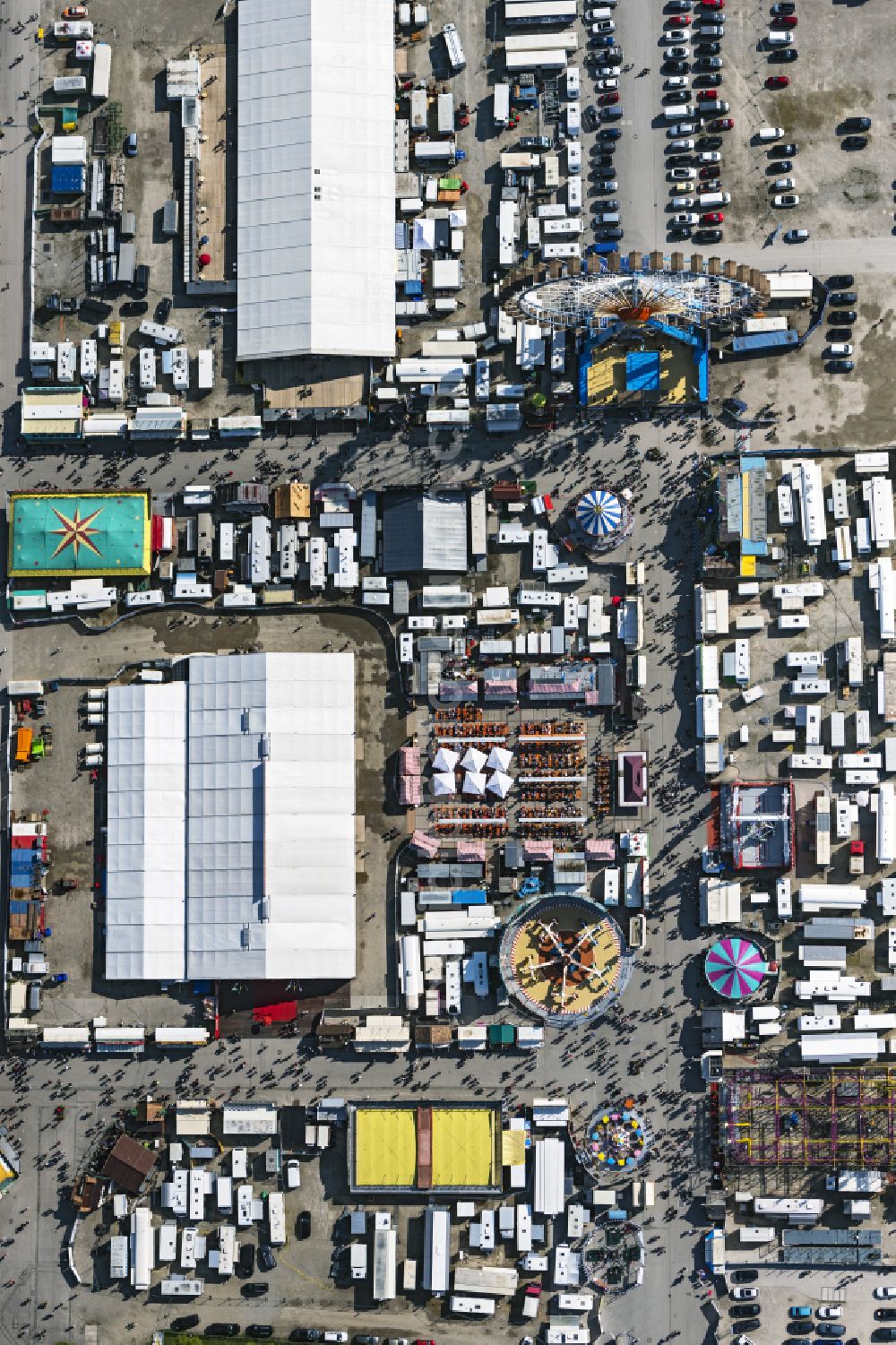 Vertical aerial photograph München - Vertical aerial view from the satellite perspective of the fair - event location at festival Fruehlingsfest in Munich in the state Bavaria, Germany