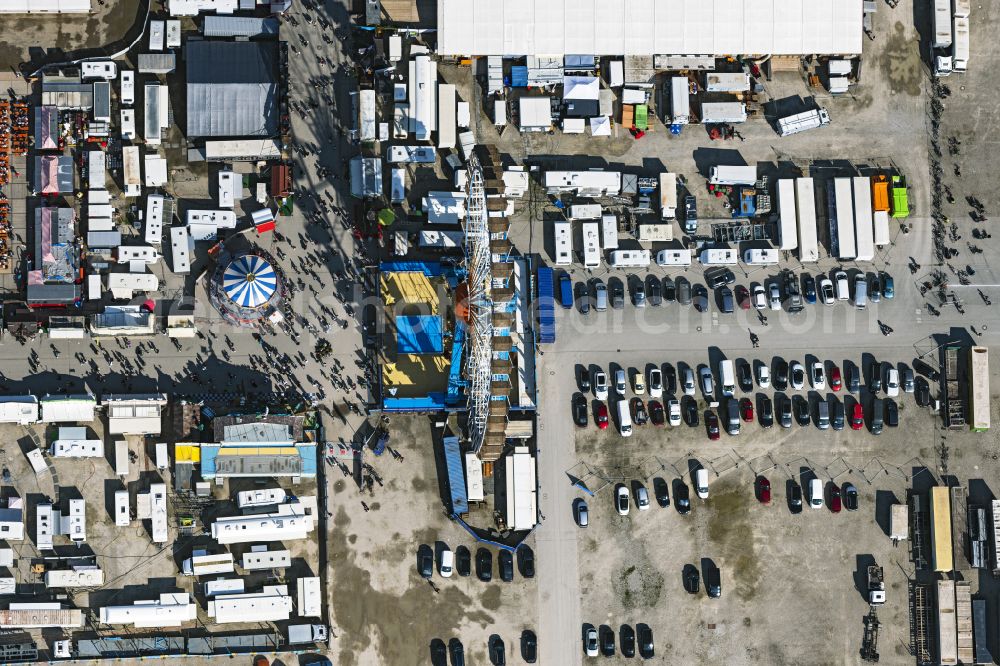 Vertical aerial photograph München - Vertical aerial view from the satellite perspective of the fair - event location at festival Fruehlingsfest in Munich in the state Bavaria, Germany