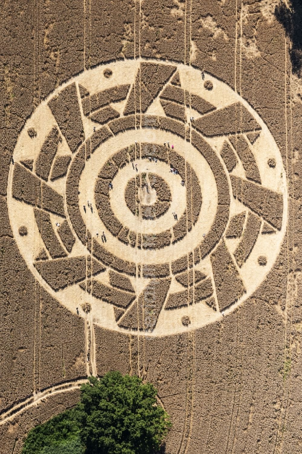 Vertical aerial photograph Pähl - Vertical aerial view from the satellite perspective of the grain field structures of a grain circle in Paehl in the state Bavaria, Germany