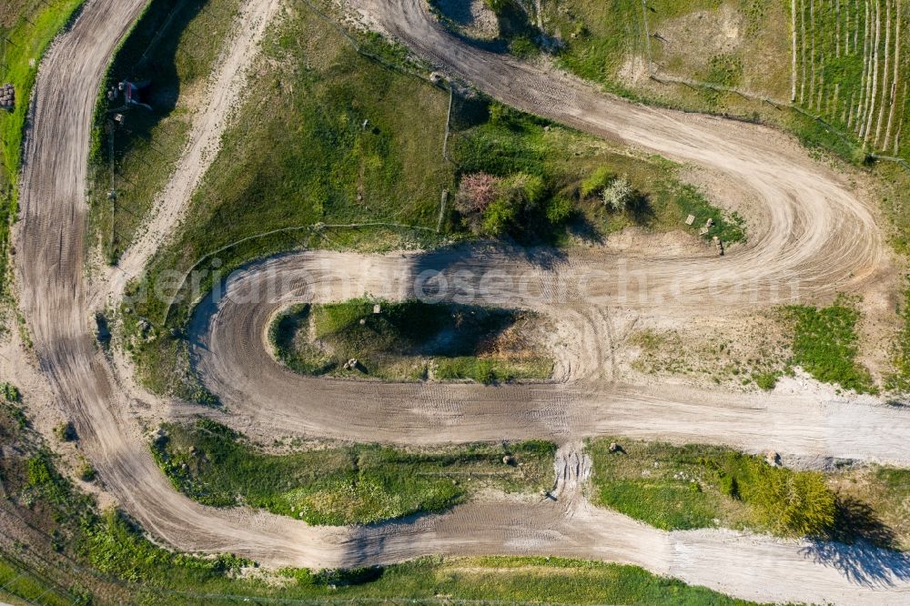 Vertical aerial photograph Teutschenthal - Vertical aerial view from the satellite perspective of the motocross race track in Kessel in Teutschenthal in the state Saxony-Anhalt, Germany