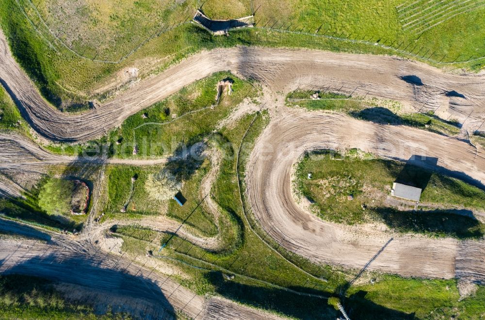 Vertical aerial photograph Teutschenthal - Vertical aerial view from the satellite perspective of the motocross race track in Kessel in Teutschenthal in the state Saxony-Anhalt, Germany
