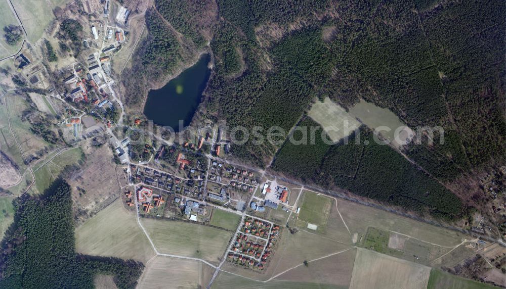 Vertical aerial photograph Bernau - Vertical Aerial photo of Lobetal, a local district of Bernau. The lke Meche is accessible by foot. The Hoffnungstaler institute cares for challenged and handicapped persons