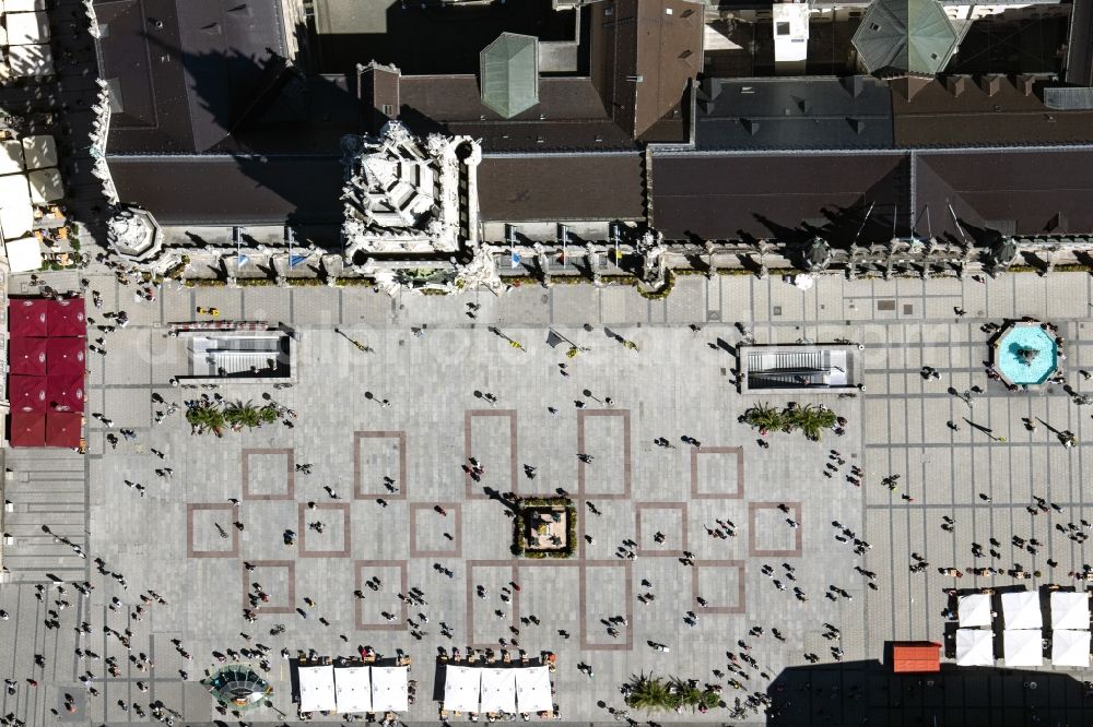 Vertical aerial photograph München - Vertical aerial view from the satellite perspective of the ensemble space an place Marienplatz in the inner city center in the district Altstadt in Munich in the state Bavaria, Germany