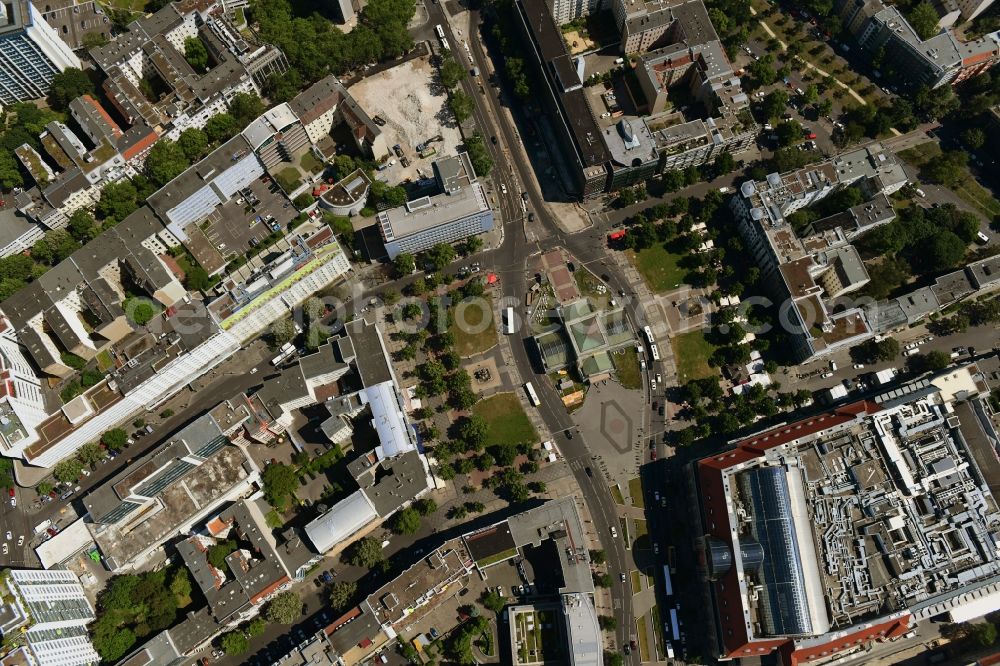 Vertical aerial photograph Berlin - Vertical aerial view from the satellite perspective of the ensemble space Wittenbergplatz on Tauentzienstrasse - Kleiststrasse in the inner city center in the district Schoeneberg in Berlin, Germany