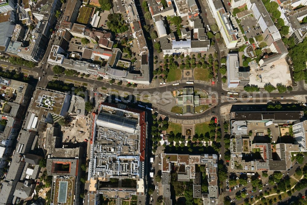 Vertical aerial photograph Berlin - Vertical aerial view from the satellite perspective of the ensemble space Wittenbergplatz on Tauentzienstrasse - Kleiststrasse in the inner city center in the district Schoeneberg in Berlin, Germany