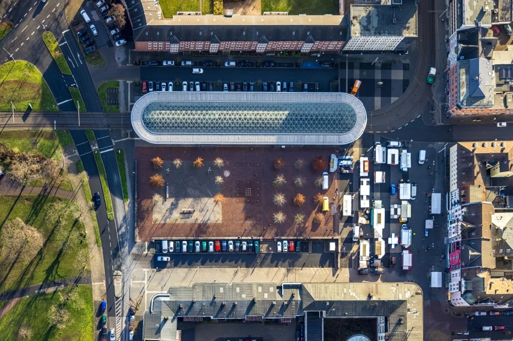 Vertical aerial photograph Herne - Vertical aerial view from the satellite perspective of the public transport stop Buschmannshof in Herne in North Rhine-Westphalia